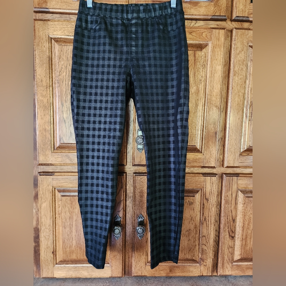 Sanctuary Runway Leggings Black Coated Plaid Size M